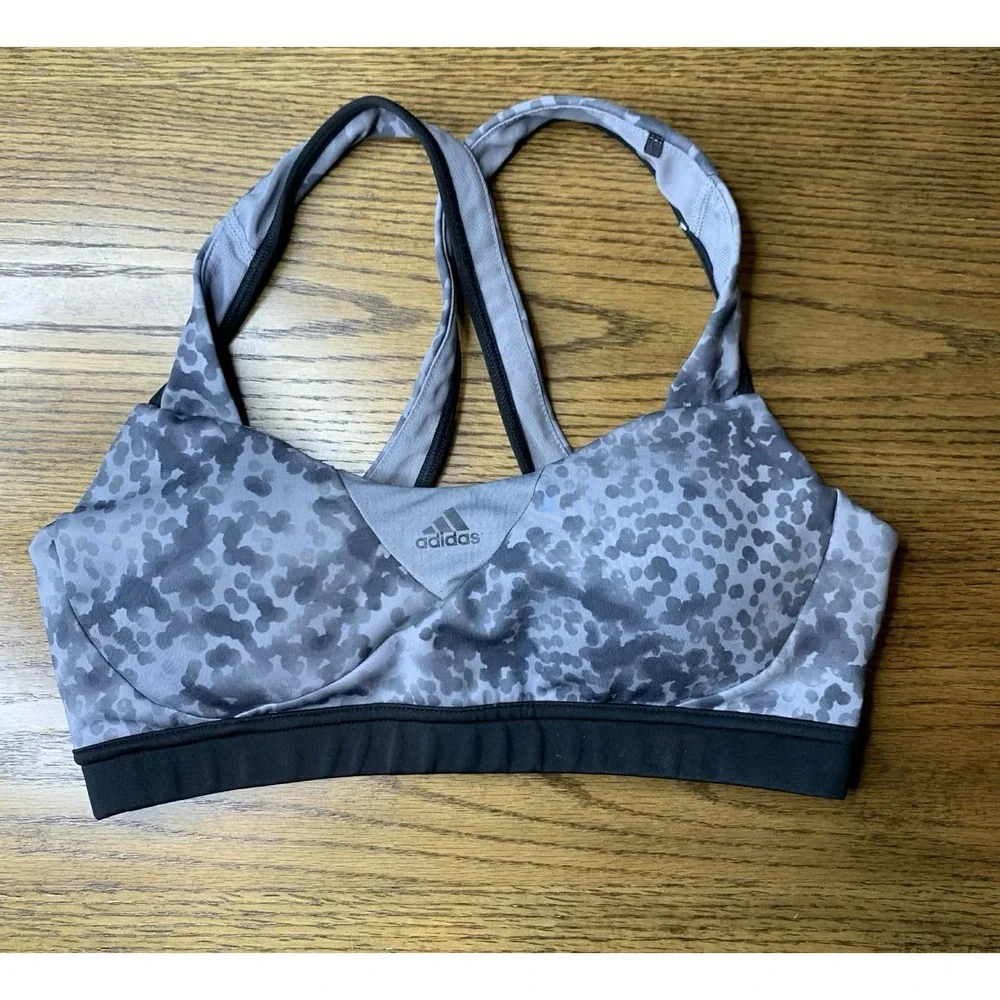 Adidas Grey Leopard Print Medium Support Racerback Sports Bra Size M